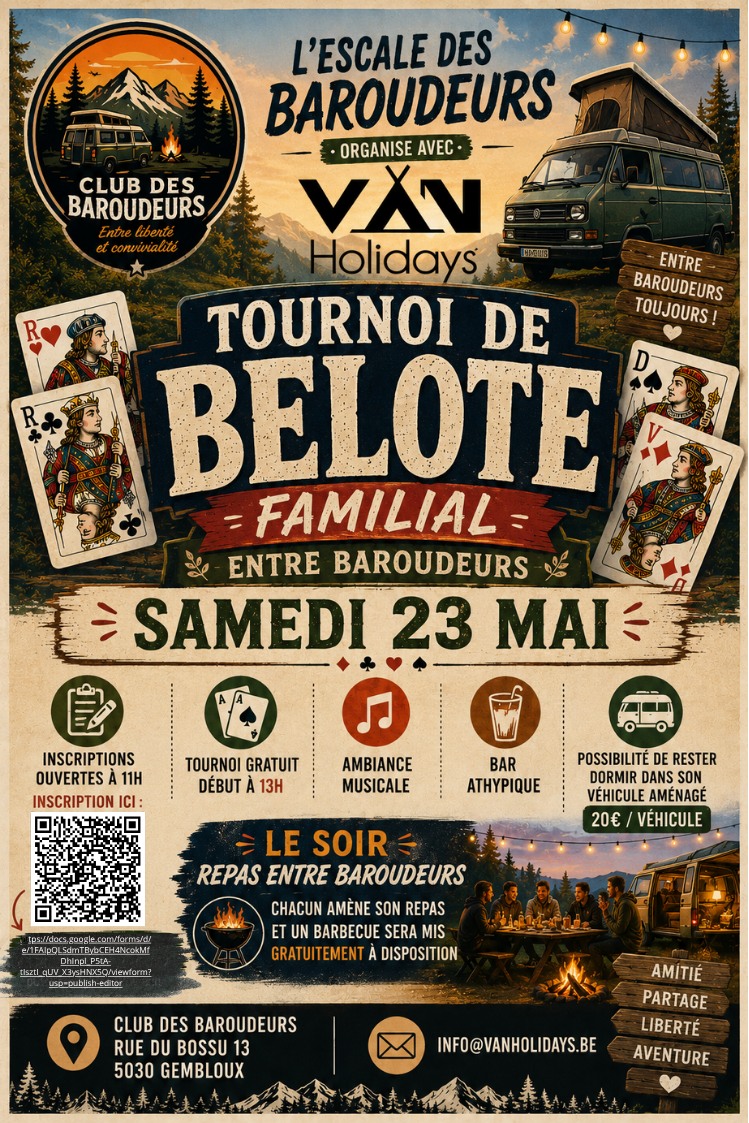 L’Escale des Baroudeurs t’invite à son tournoi de belote familial entre baroudeurs ce samedi 23 mai